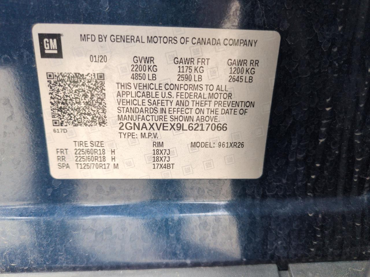 2GNAXVEX9L6217066 CHEVROLET EQUINOX 2020