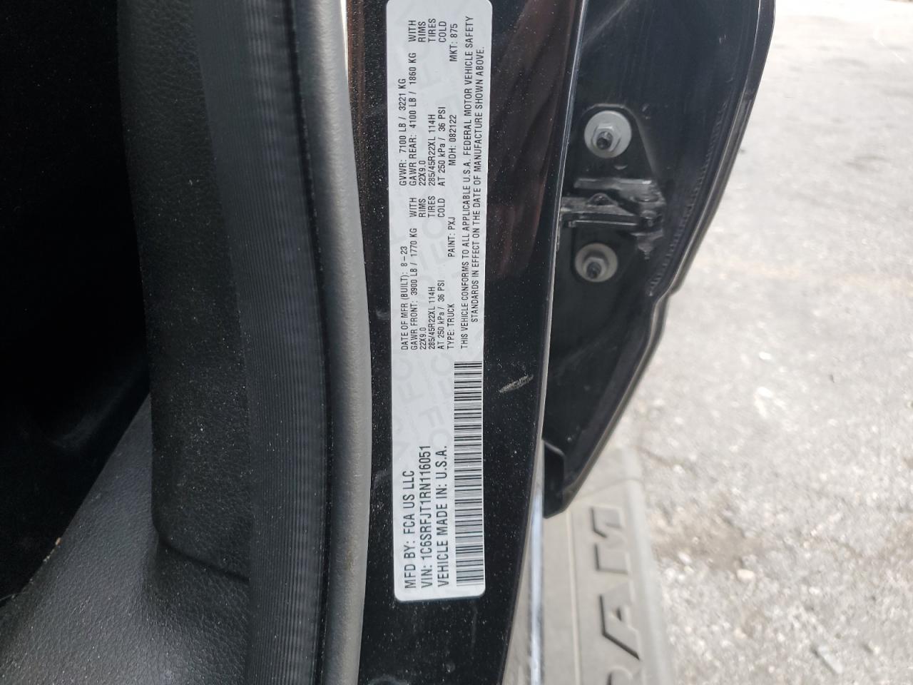 2024 Ram 1500 Laramie VIN: 1C6SRFJT1RN116051 Lot: 49714925