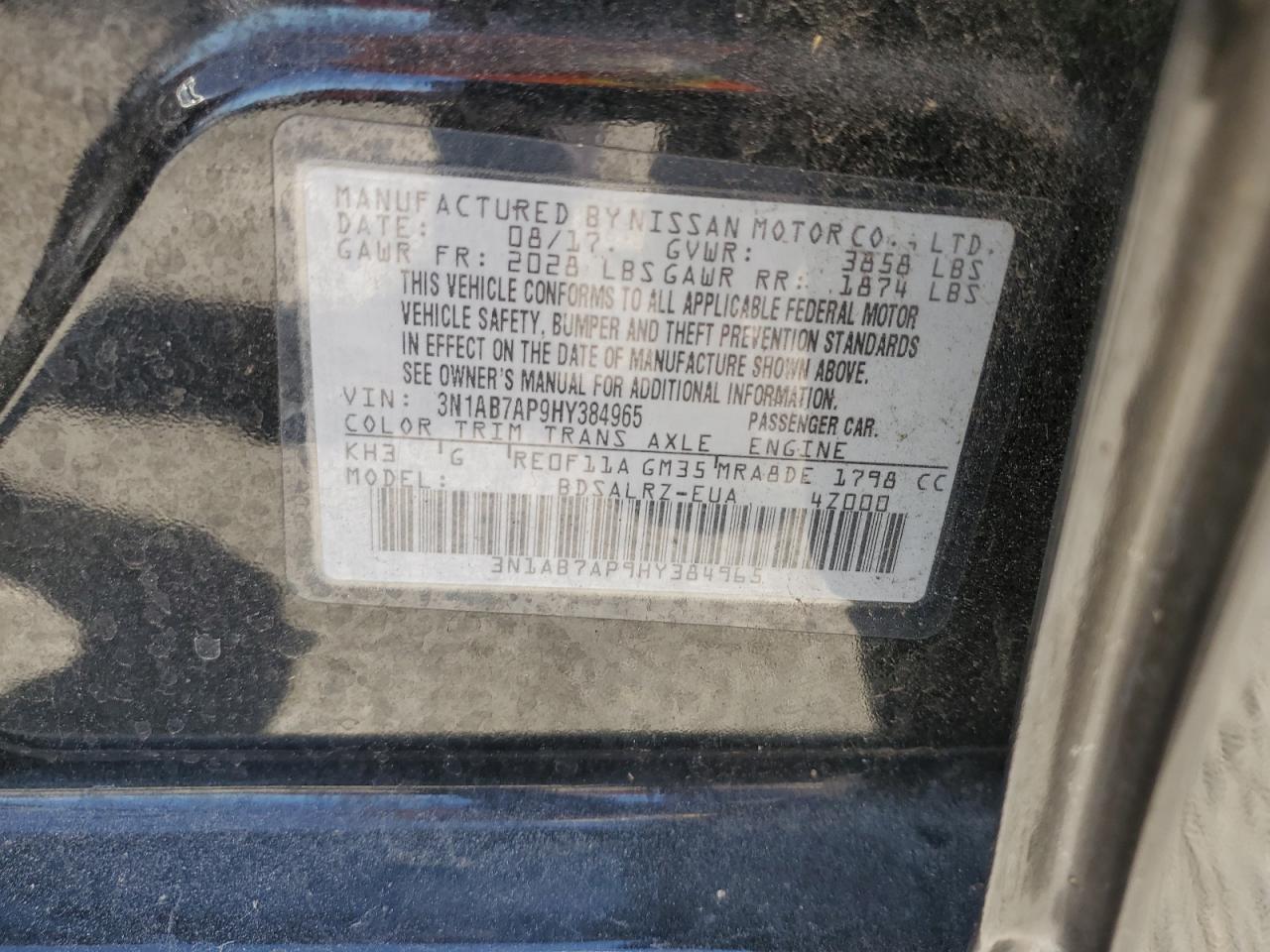 3N1AB7AP9HY384965 NISSAN SENTRA 2017