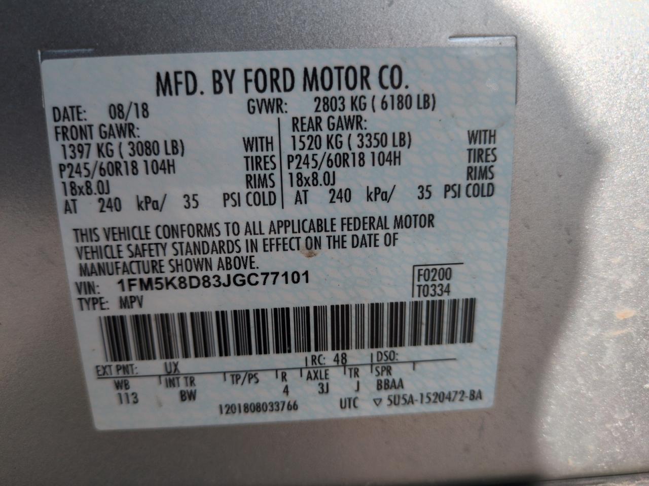 1FM5K8D83JGC77101 FORD EXPLORER 2018