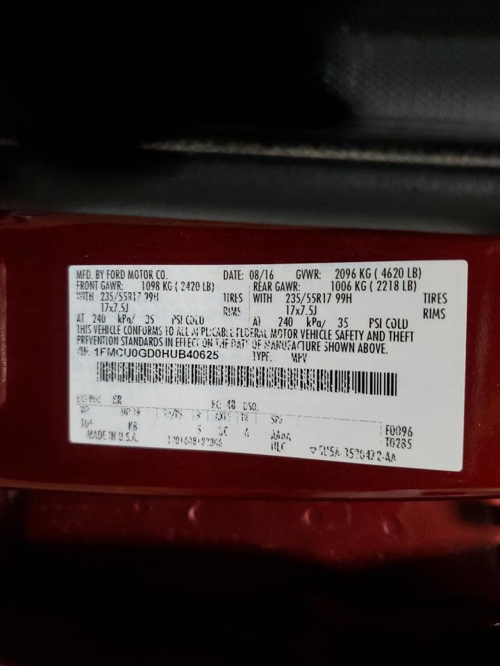 1FMCU0GD0HUB40625 FORD ESCAPE 2017