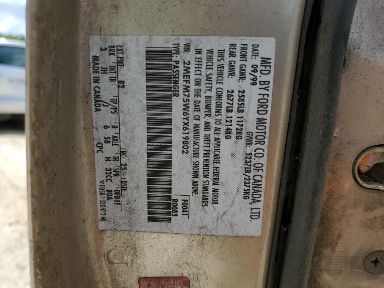 2000 Mercury Grand Marquis Ls VIN: 2MEFM75W6YX619802 Lot: 50409685
