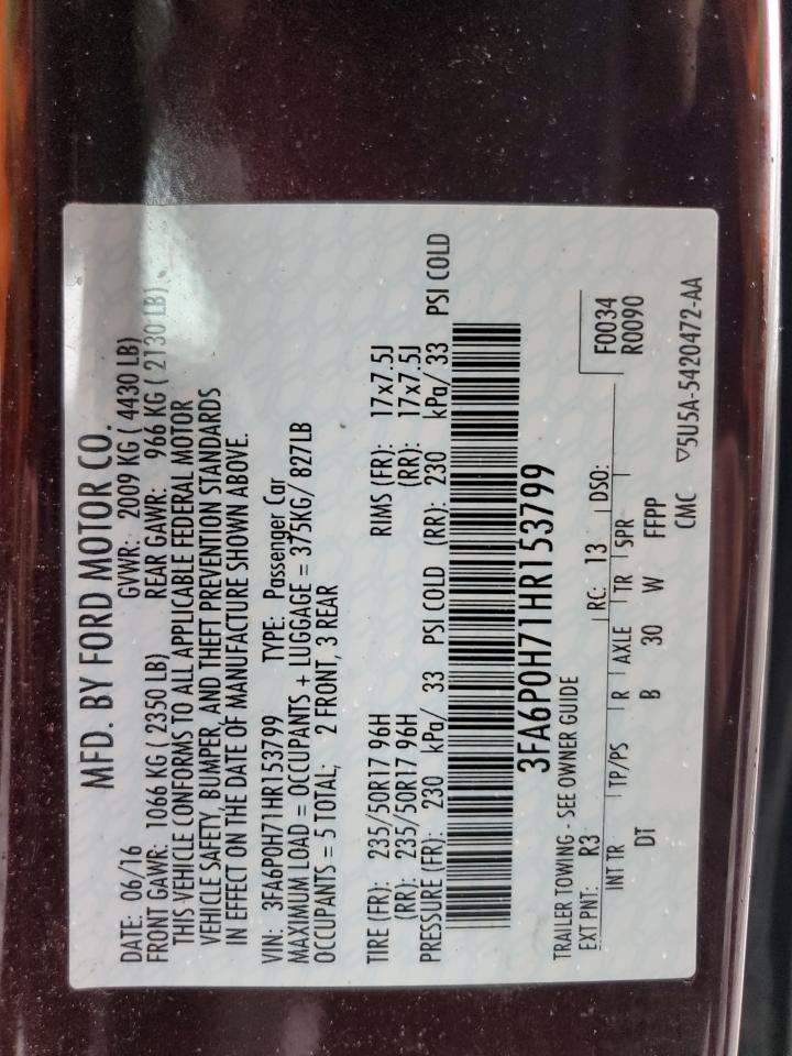 3FA6P0H71HR153799 FORD FUSION 2017