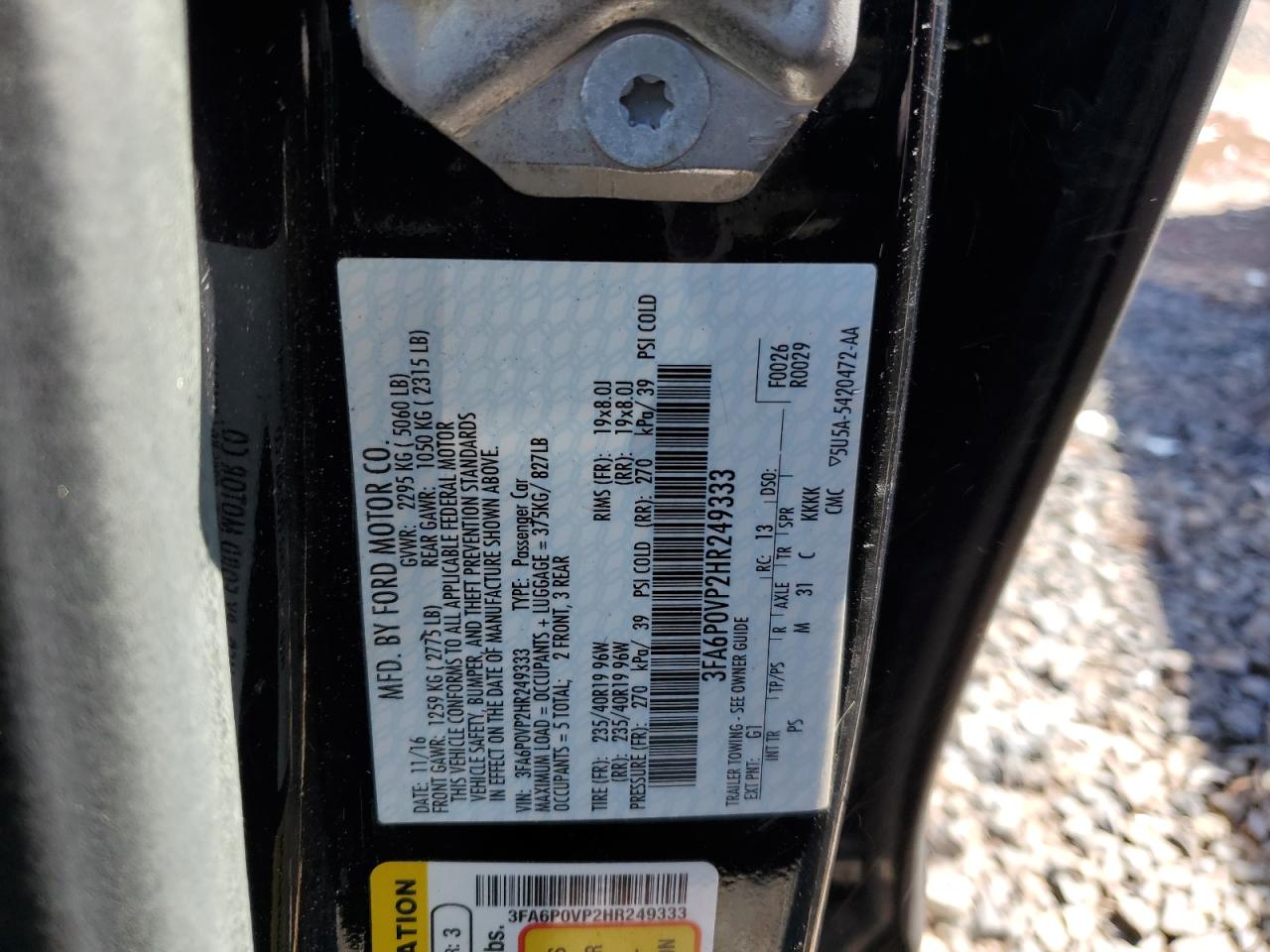 3FA6P0VP2HR249333 FORD FUSION 2017