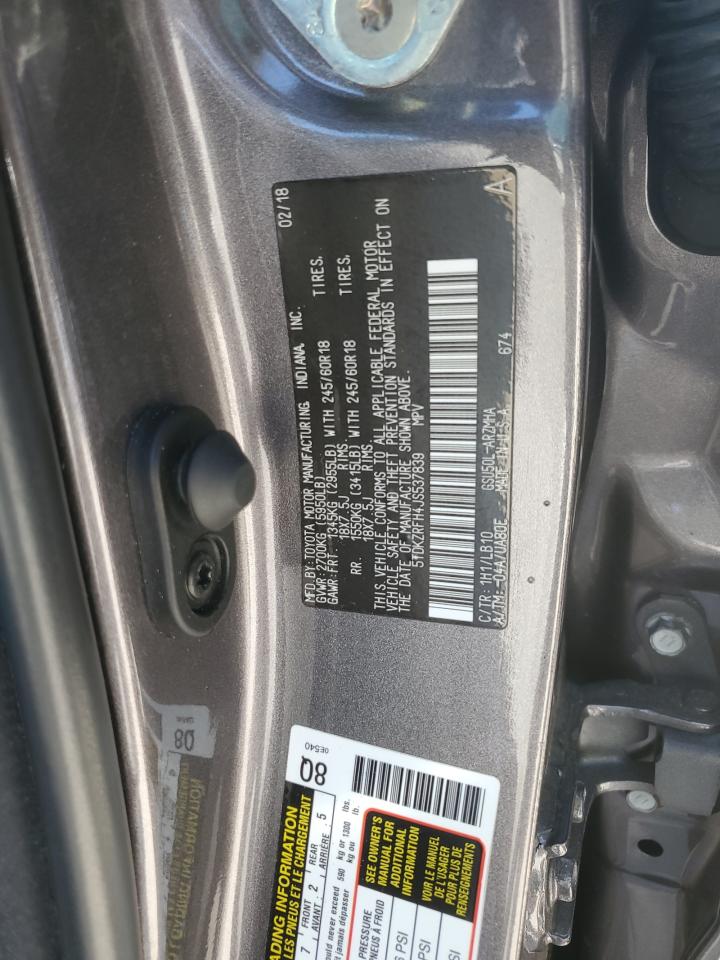 5TDKZRFH4JS537839 TOYOTA HIGHLANDER 2018