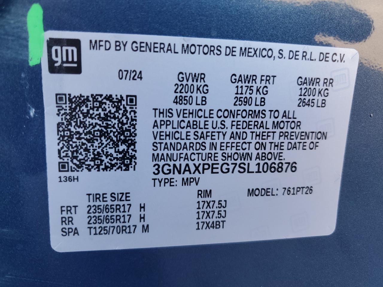 3GNAXPEG7SL106876 CHEVROLET EQUINOX 2025