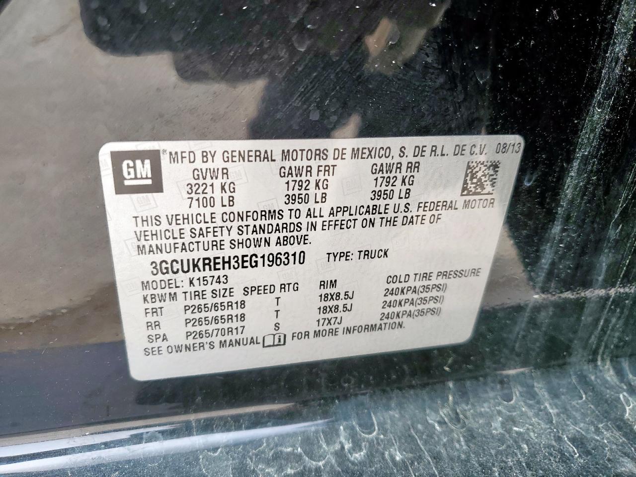 2014 Chevrolet Silverado K1500 Lt VIN: 3GCUKREH3EG196310 Lot: 47783975