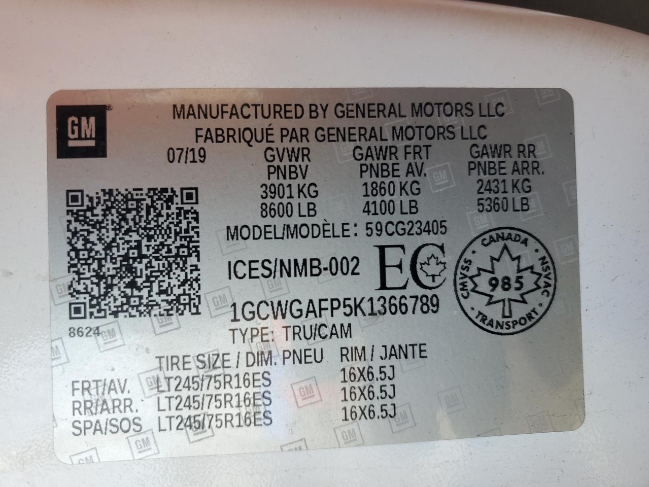 1GCWGAFP5K1366789 CHEVROLET EXPRESS 2019