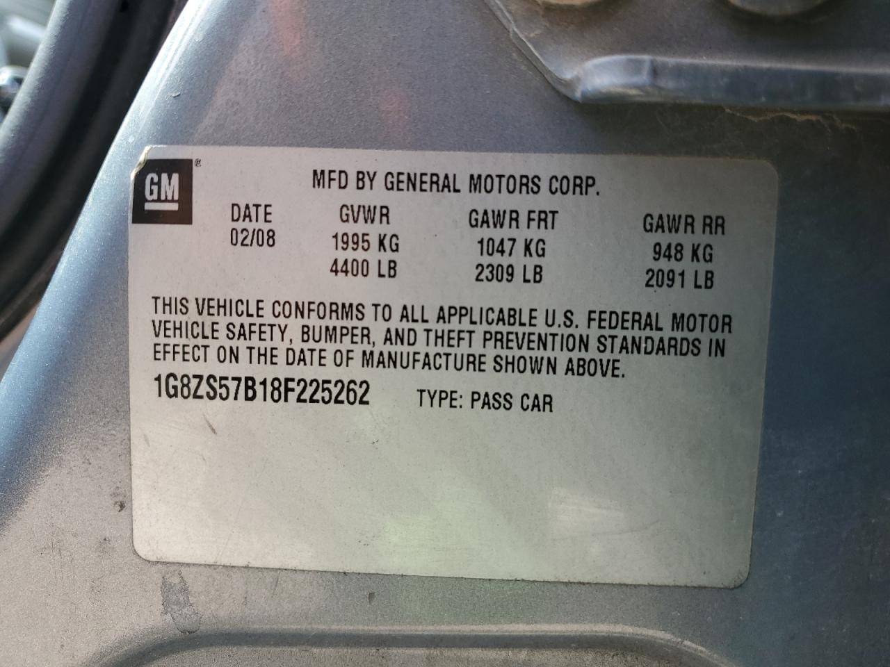 2008 Saturn Aura Xe VIN: 1G8ZS57B18F225262 Lot: 47666825
