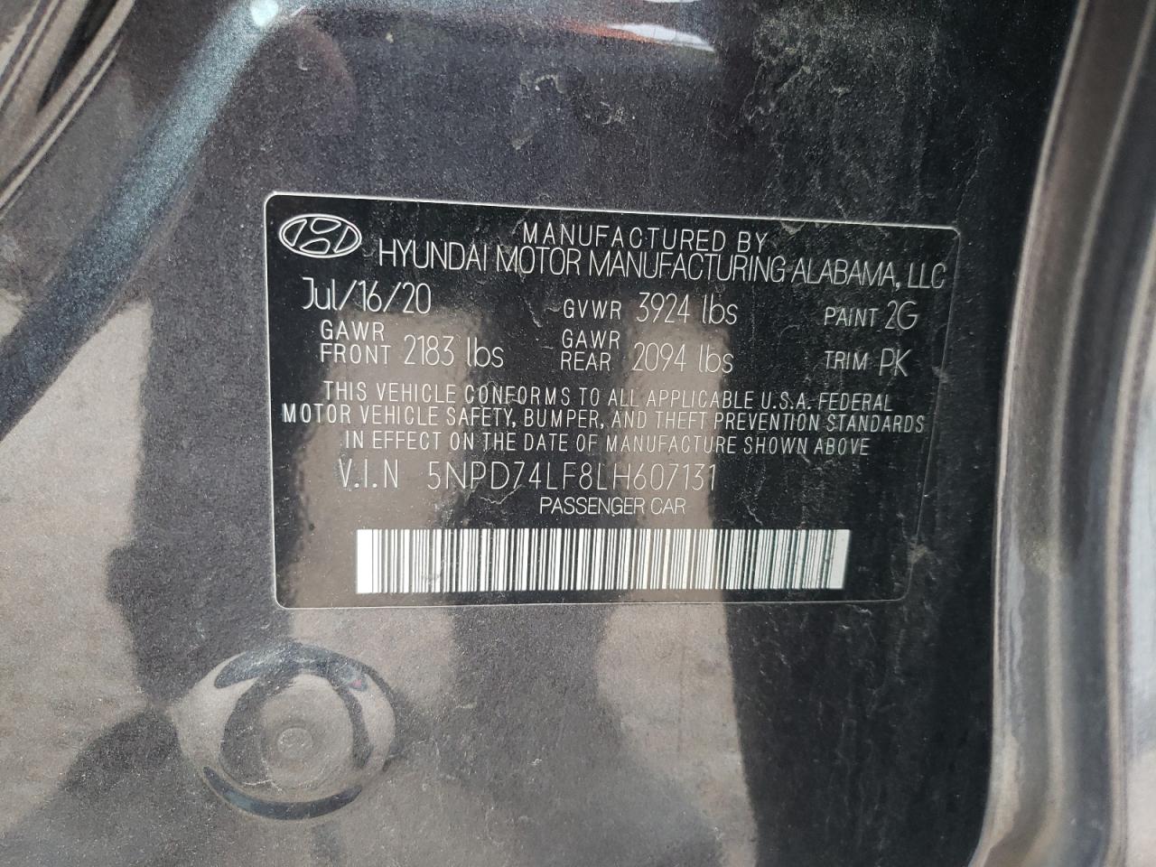 2020 Hyundai Elantra Se VIN: 5NPD74LF8LH607131 Lot: 49901035