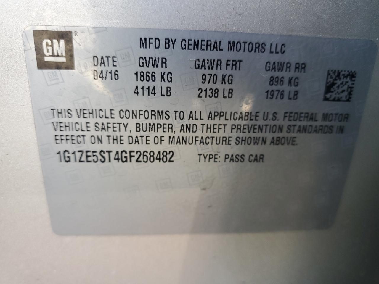 1G1ZE5ST4GF268482 CHEVROLET MALIBU 2016