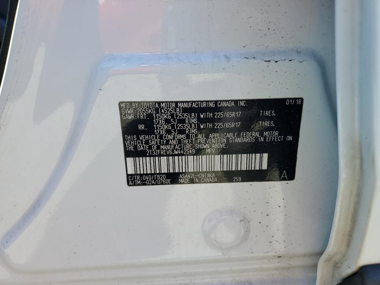 2T3ZFREV6JW442549 TOYOTA RAV4 2018