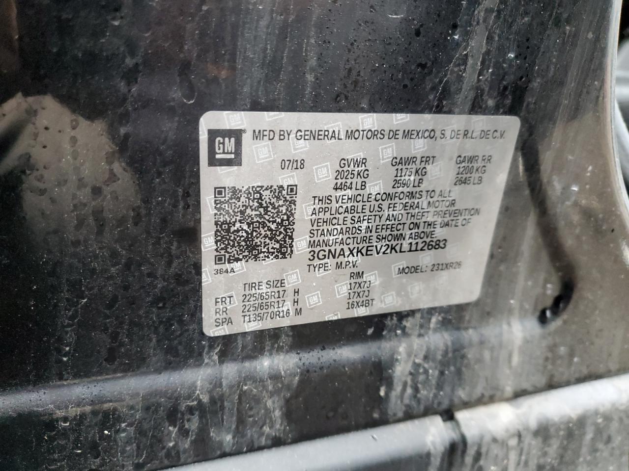 3GNAXKEV2KL112683 CHEVROLET EQUINOX 2019