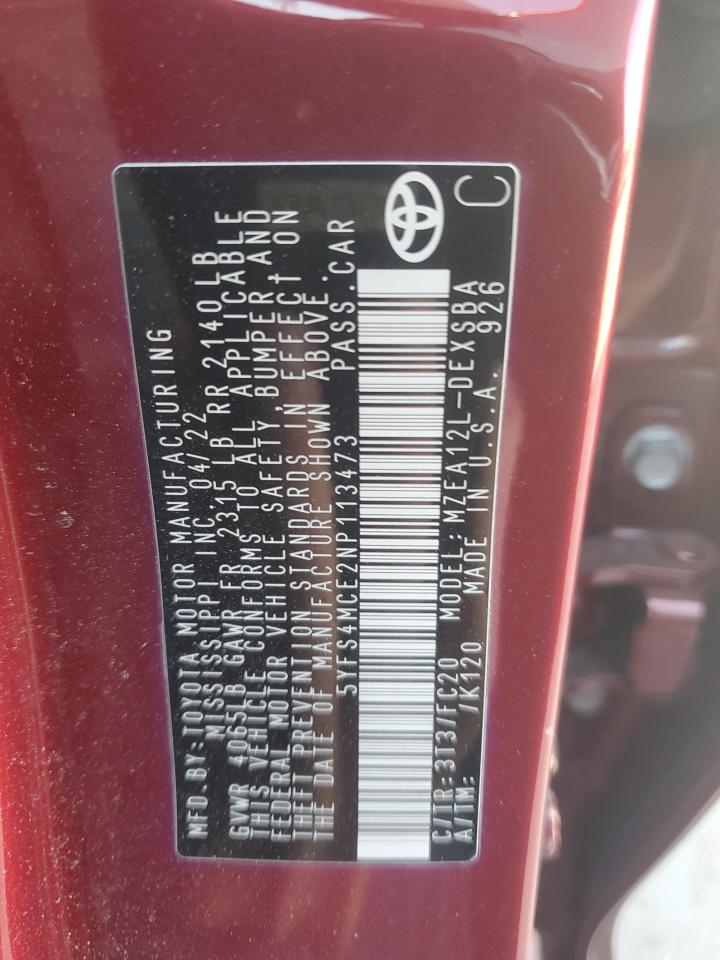 5YFS4MCE2NP113473 TOYOTA COROLLA 2022