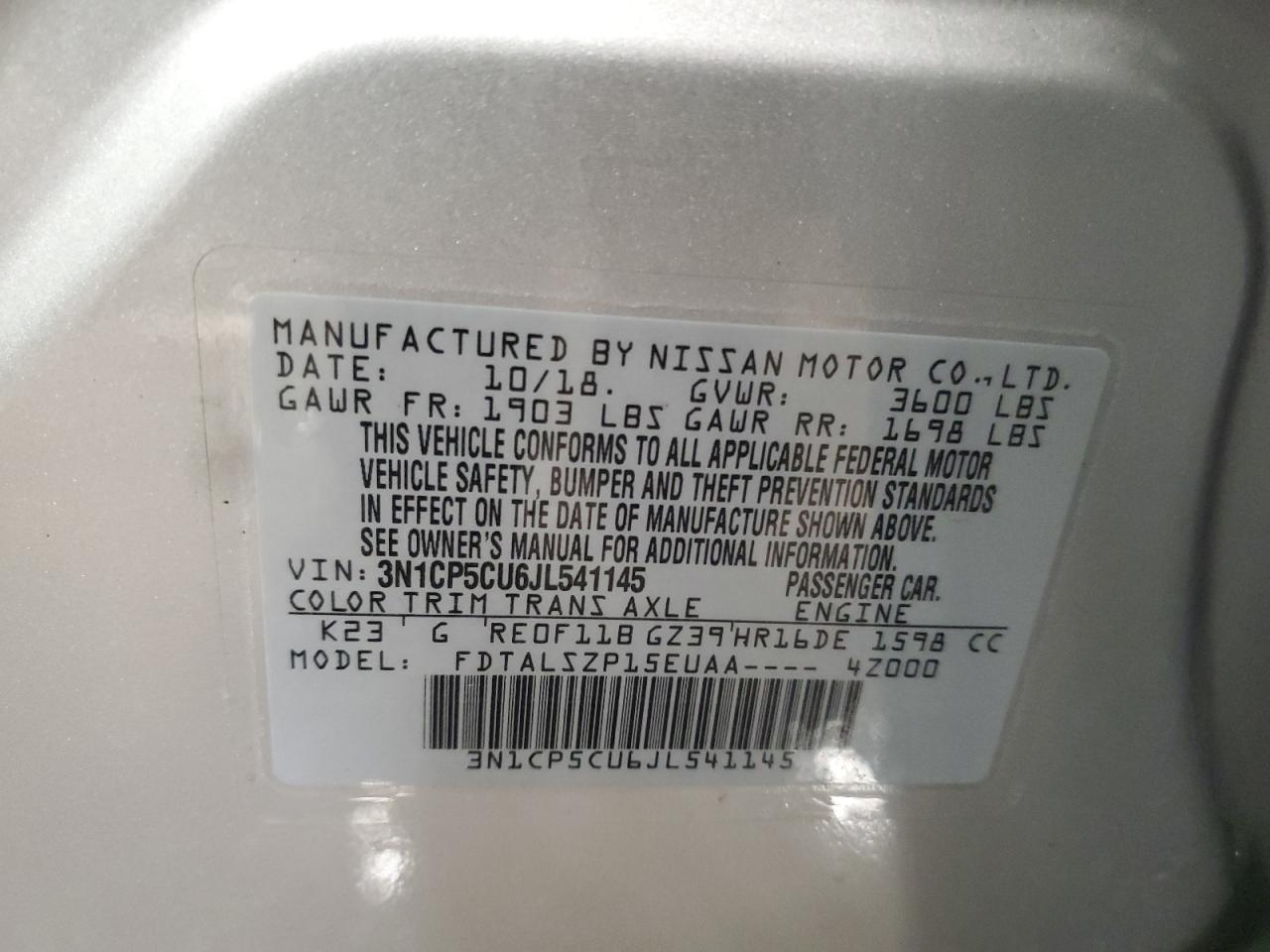 3N1CP5CU6JL541145 NISSAN KICKS 2018