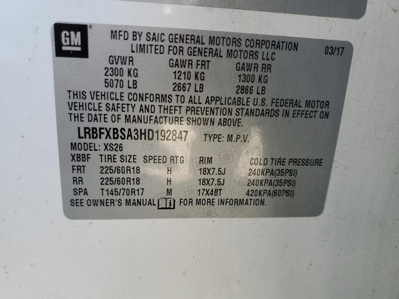 2017 Buick Envision Essence VIN: LRBFXBSA3HD192847 Lot: 49285955