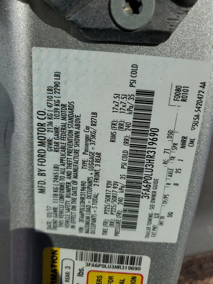 3FA6P0LU3HR319690 FORD FUSION 2017