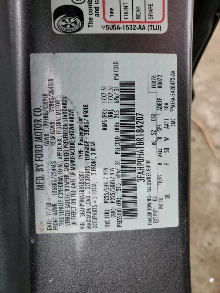 2011 Ford Fusion Se VIN: 3FAHP0HA1BR184207 Lot: 57904085