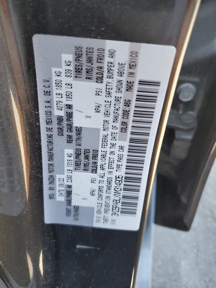 2022 Mazda 3 Select VIN: 3MZBPABLXNM314905 Lot: 49149465