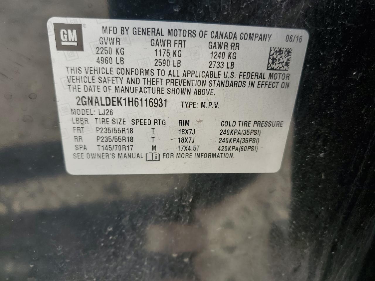 2GNALDEK1H6116931 CHEVROLET EQUINOX 2017