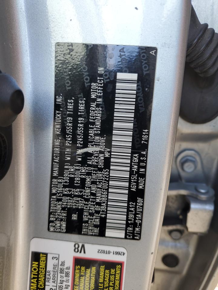 2015 Toyota Venza Le VIN: 4T3BA3BB6FU072265 Lot: 51161115