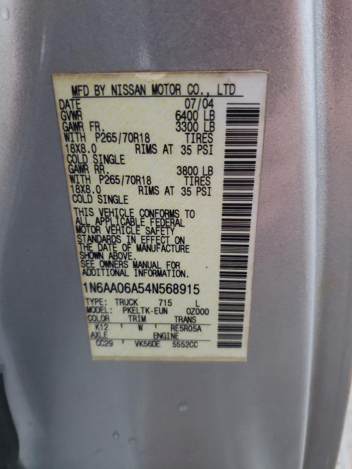 2004 Nissan Titan Xe VIN: 1N6AA06A54N568915 Lot: 47577775