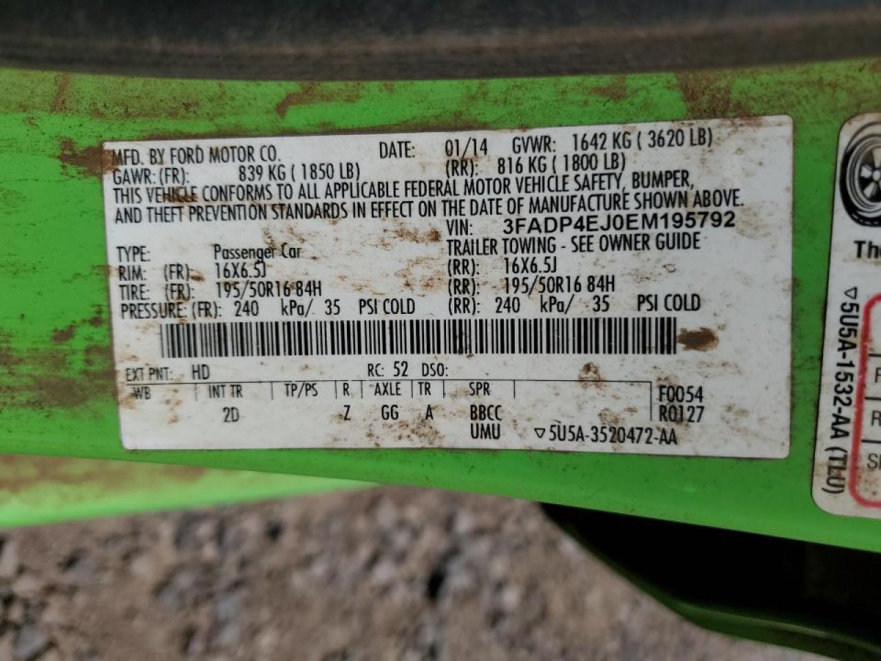 3FADP4EJ0EM195792 2014 Ford Fiesta Se