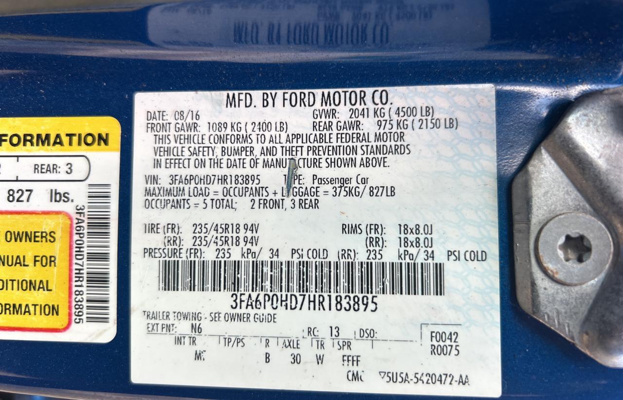 3FA6P0HD7HR183895 FORD FUSION 2017