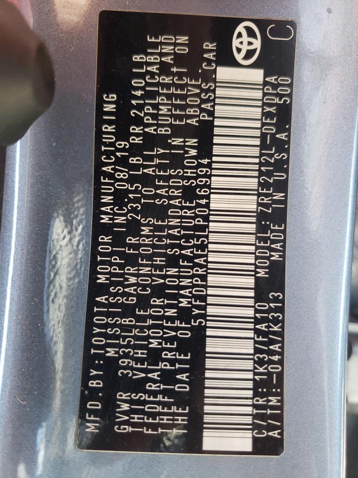 5YFDPRAE5LP046994 TOYOTA COROLLA 2020
