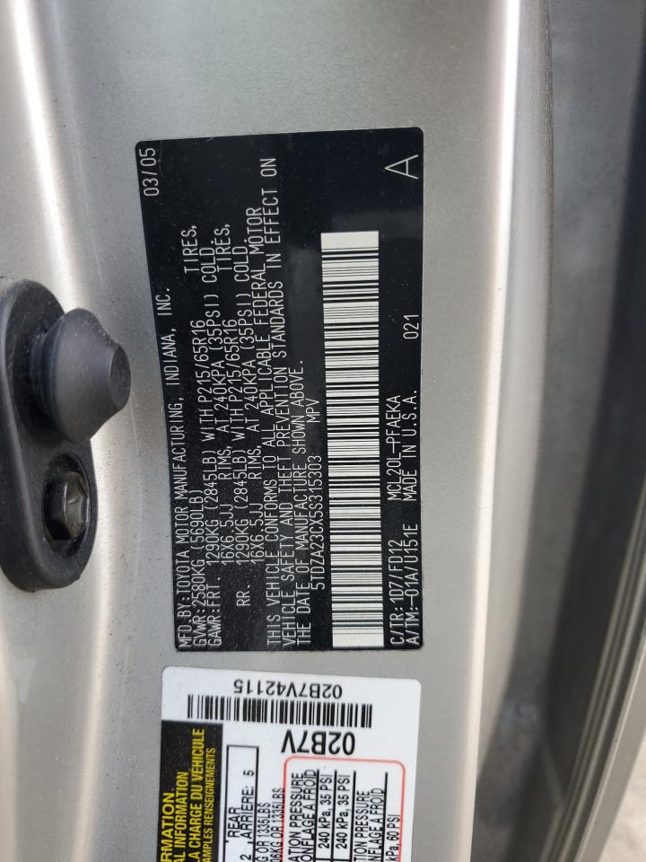 2005 Toyota Sienna Ce VIN: 5TDZA23CX5S315303 Lot: 50746415