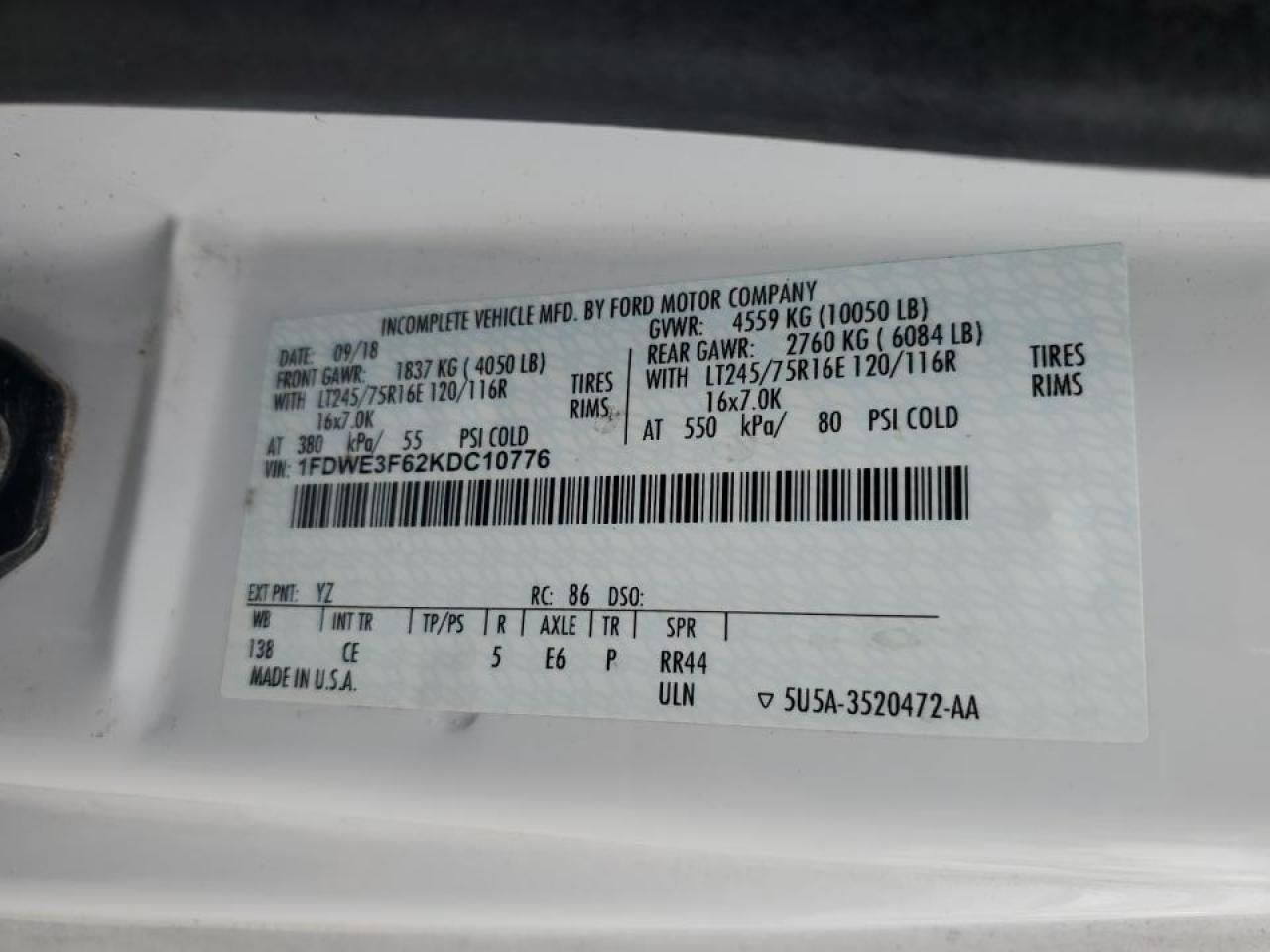 1FDWE3F62KDC10776 FORD ALL Models 2019