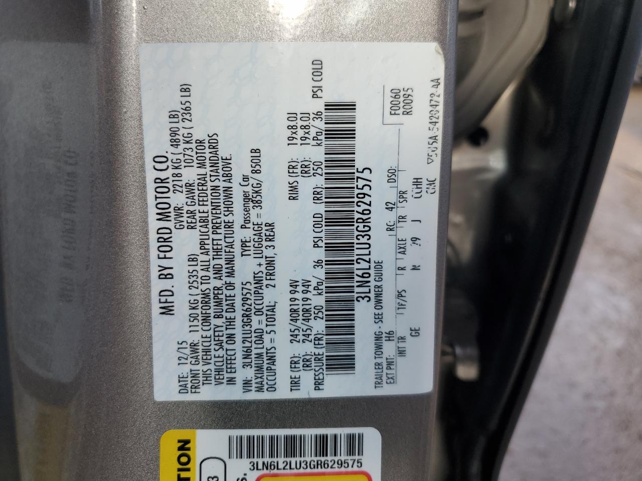 2016 Lincoln Mkz Hybrid VIN: 3LN6L2LU3GR629575 Lot: 48413845