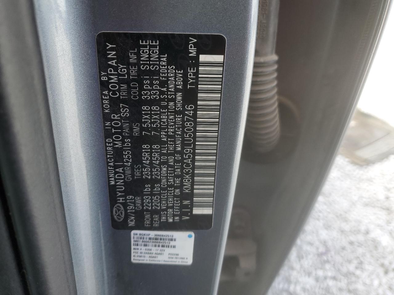 2020 Hyundai Kona Limited VIN: KM8K3CA59LU508746 Lot: 48937105