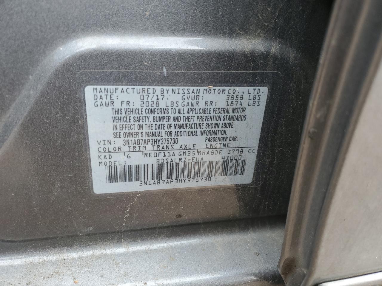 3N1AB7AP3HY375730 NISSAN SENTRA 2017