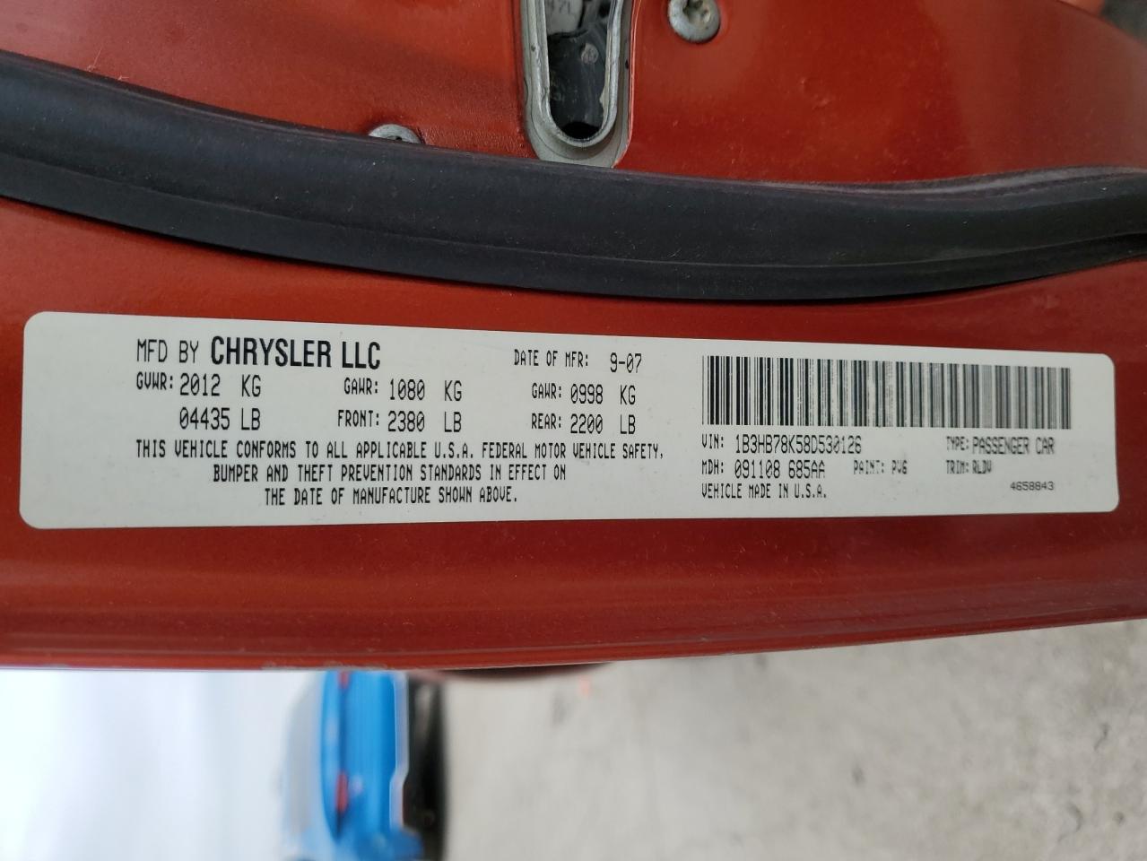 2008 Dodge Caliber R/T VIN: 1B3HB78K58D530126 Lot: 50890975