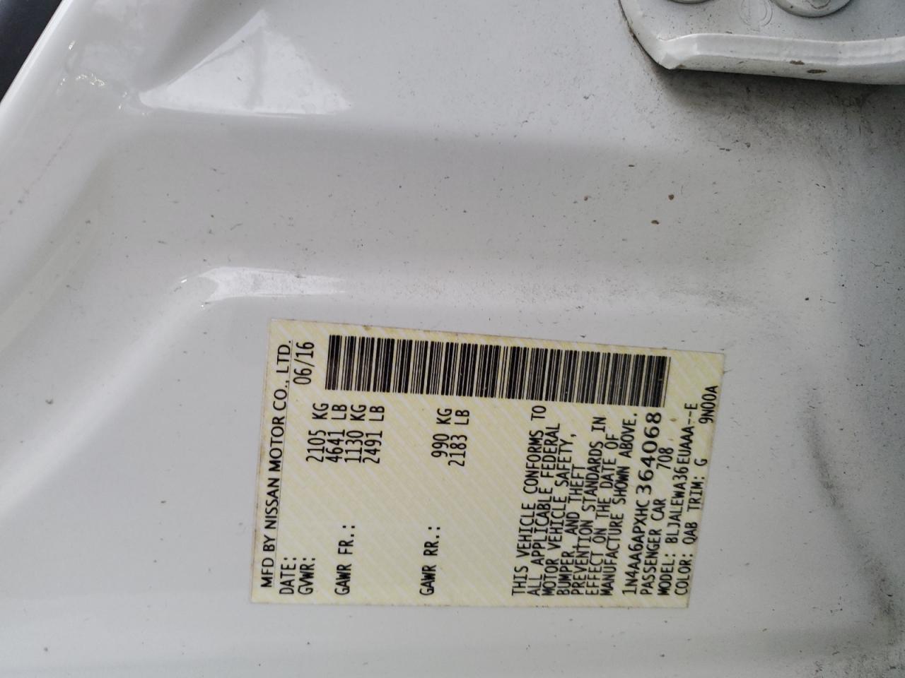 1N4AA6APXHC364068 NISSAN MAXIMA 2017