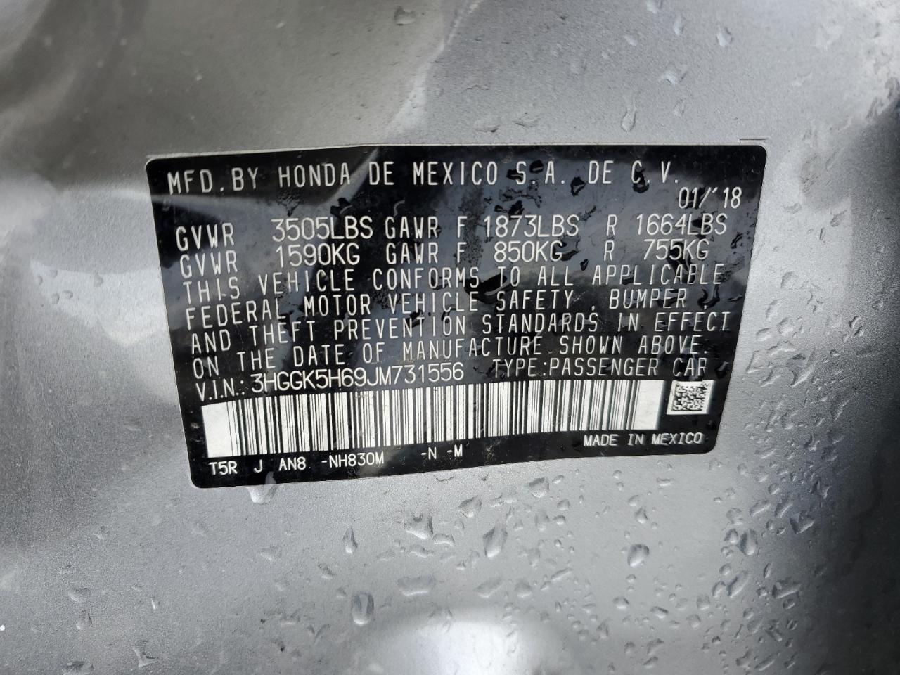 3HGGK5H69JM731556 HONDA FIT 2018