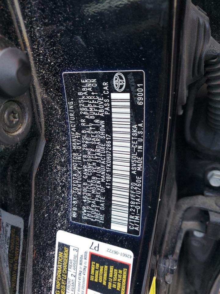 4T1BF1FK0HU728617 TOYOTA CAMRY 2017