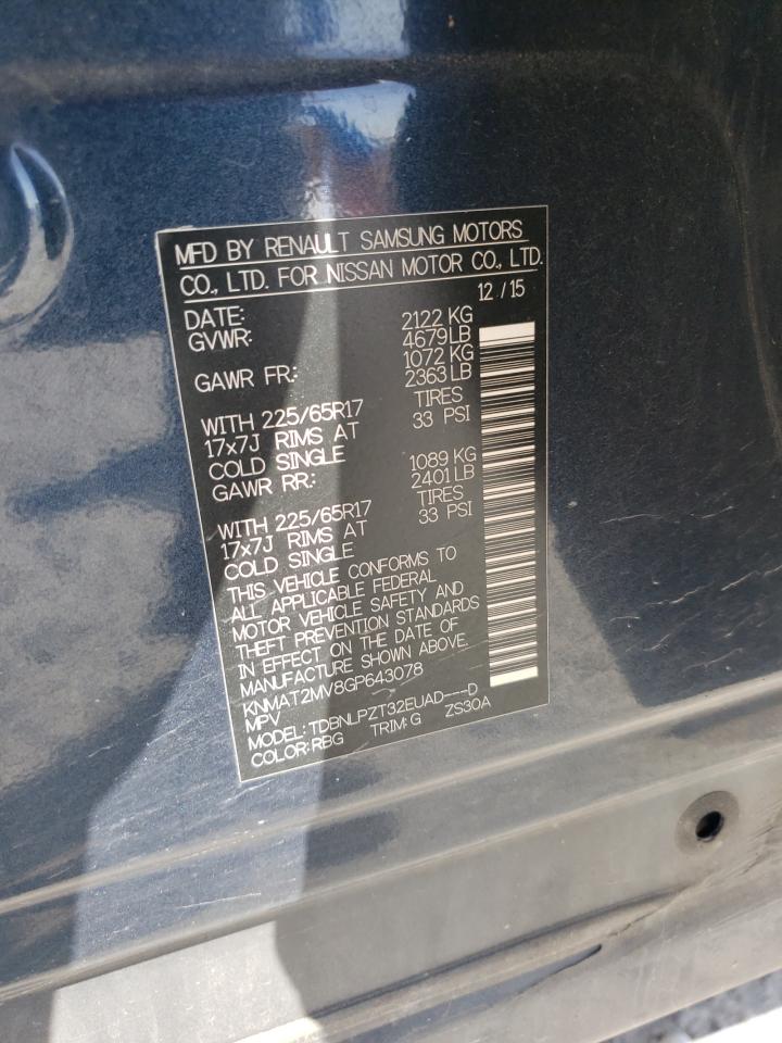 KNMAT2MV8GP643078 NISSAN ROGUE 2016