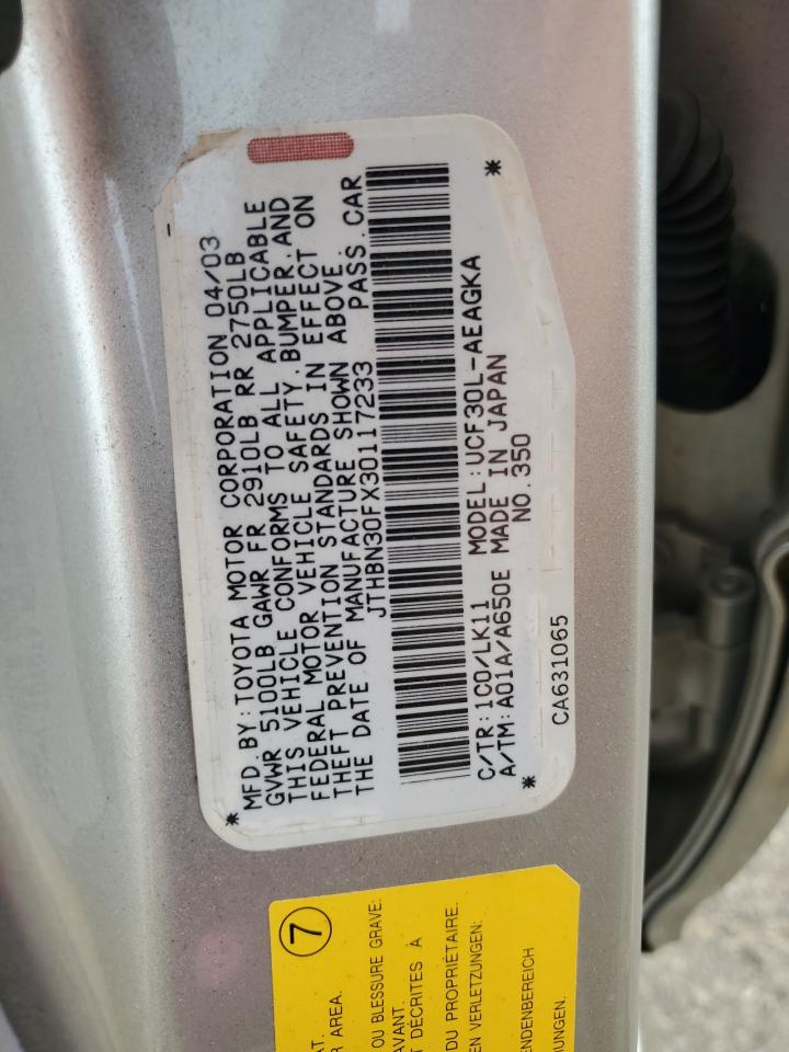 2003 Lexus Ls 430 VIN: JTHBN30FX30117233 Lot: 48796555