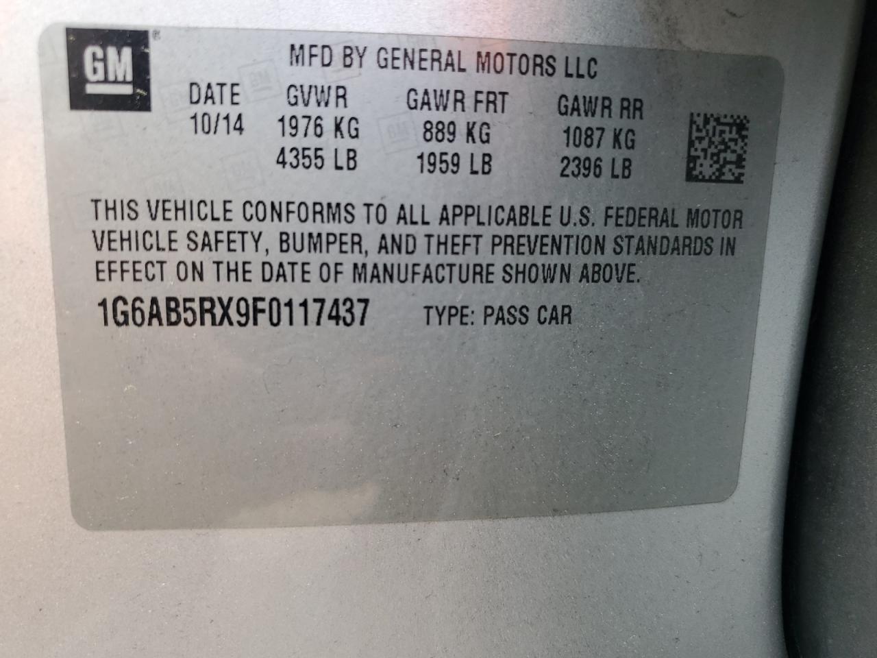 2015 Cadillac Ats Luxury VIN: 1G6AB5RX9F0117437 Lot: 57813635