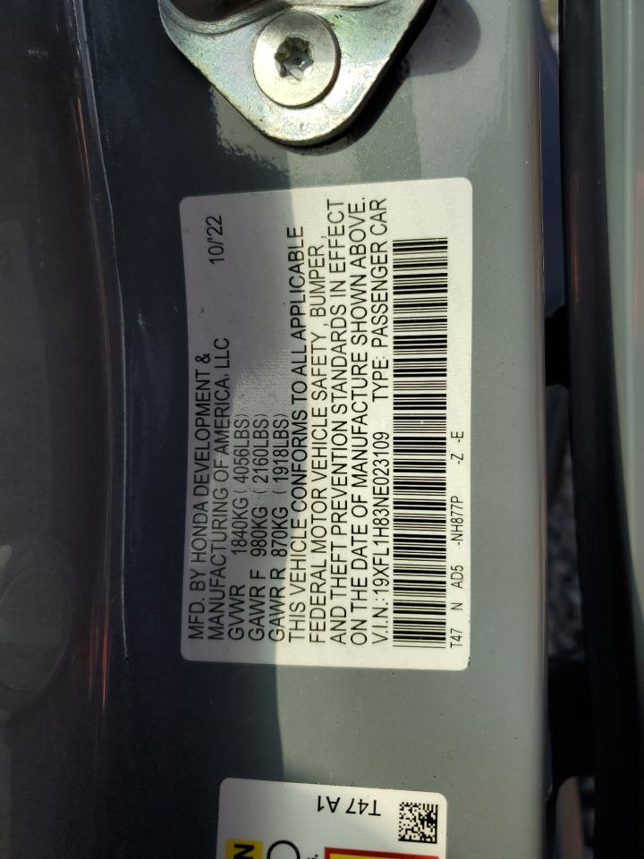 19XFL1H83NE023109 HONDA CIVIC 2022