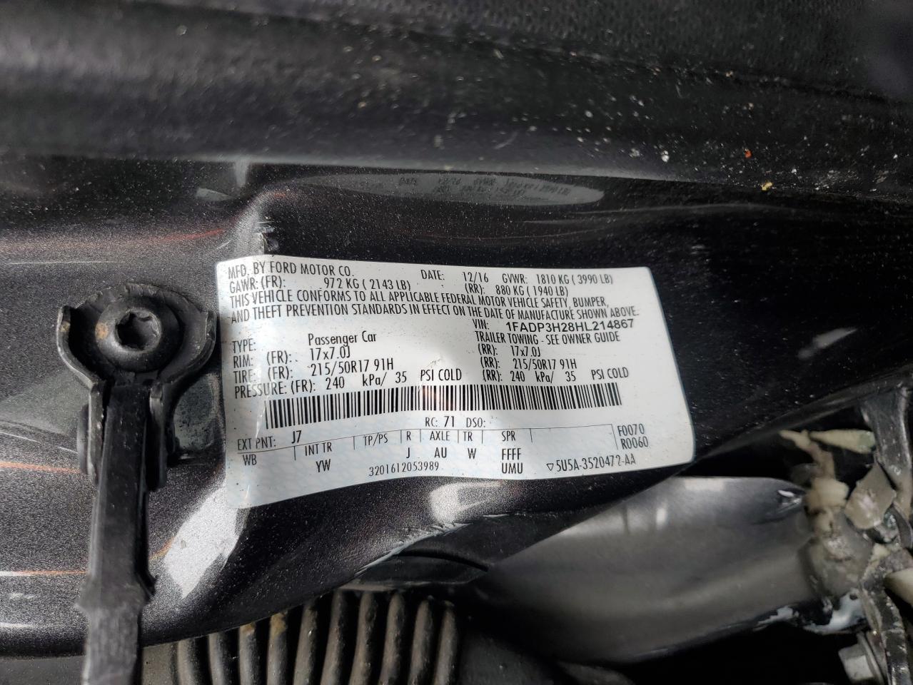 1FADP3H28HL214867 FORD FOCUS 2017
