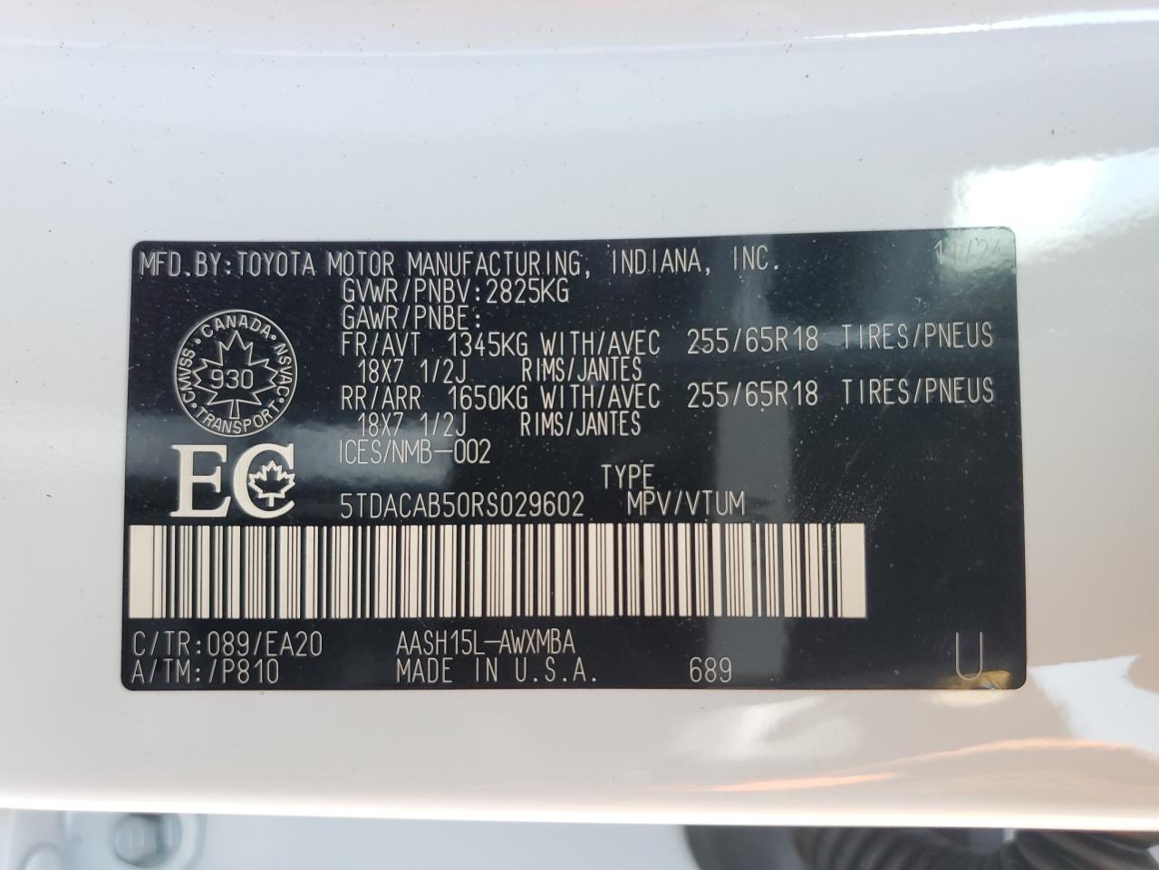 5TDACAB50RS029602 TOYOTA GRAND HIGH 2024