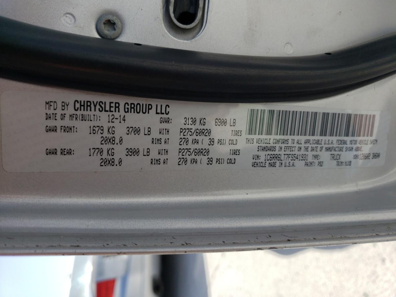 2015 Ram 1500 Slt VIN: 1C6RR6LT7FS541931 Lot: 48638855