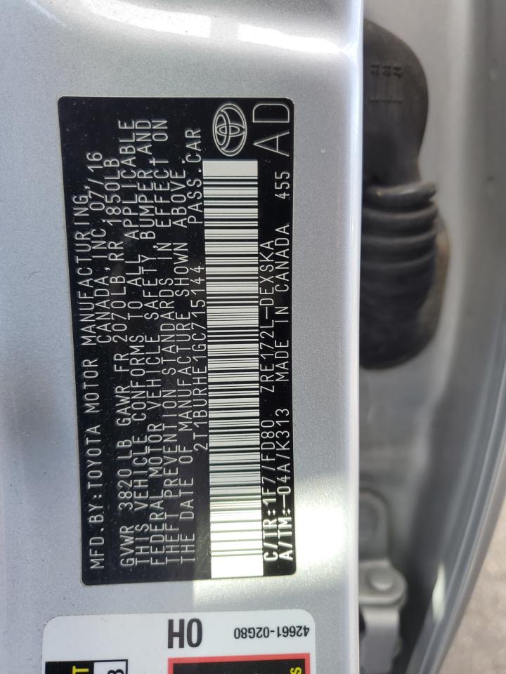 2016 Toyota Corolla L VIN: 2T1BURHE1GC715144 Lot: 49419625