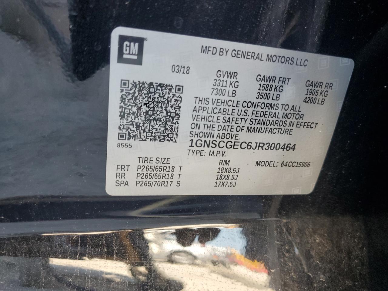 2018 Chevrolet Suburban C1500 Ls VIN: 1GNSCGEC6JR300464 Lot: 49809615