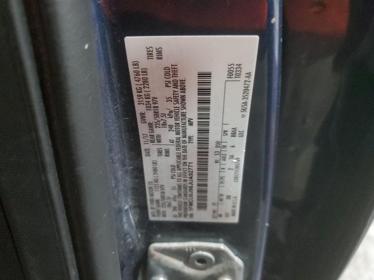 1FMCU0J98JUA92771 FORD ESCAPE 2018
