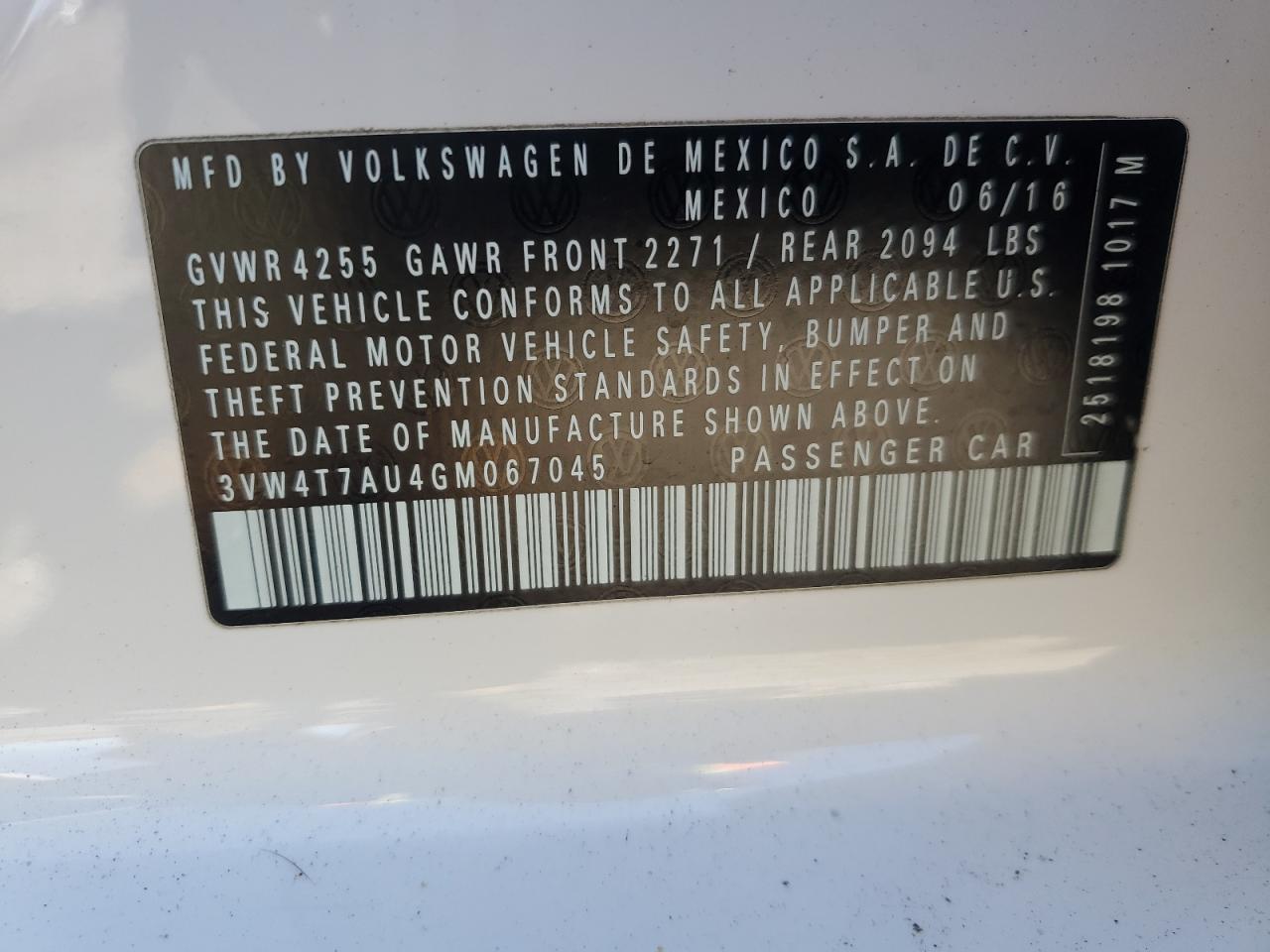 3VW4T7AU4GM067045 VOLKSWAGEN GTI 2016