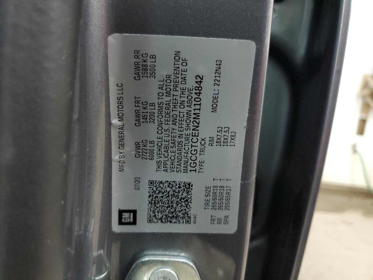 1GCGTCEN2M1104842 CHEVROLET COLORADO 2021